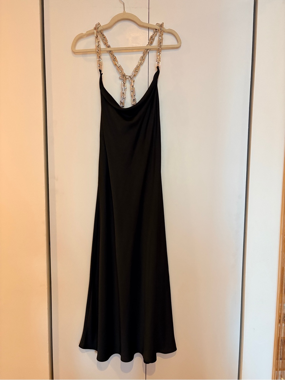 Zara Black Maxi Slip Dress with Silver Chain Straps